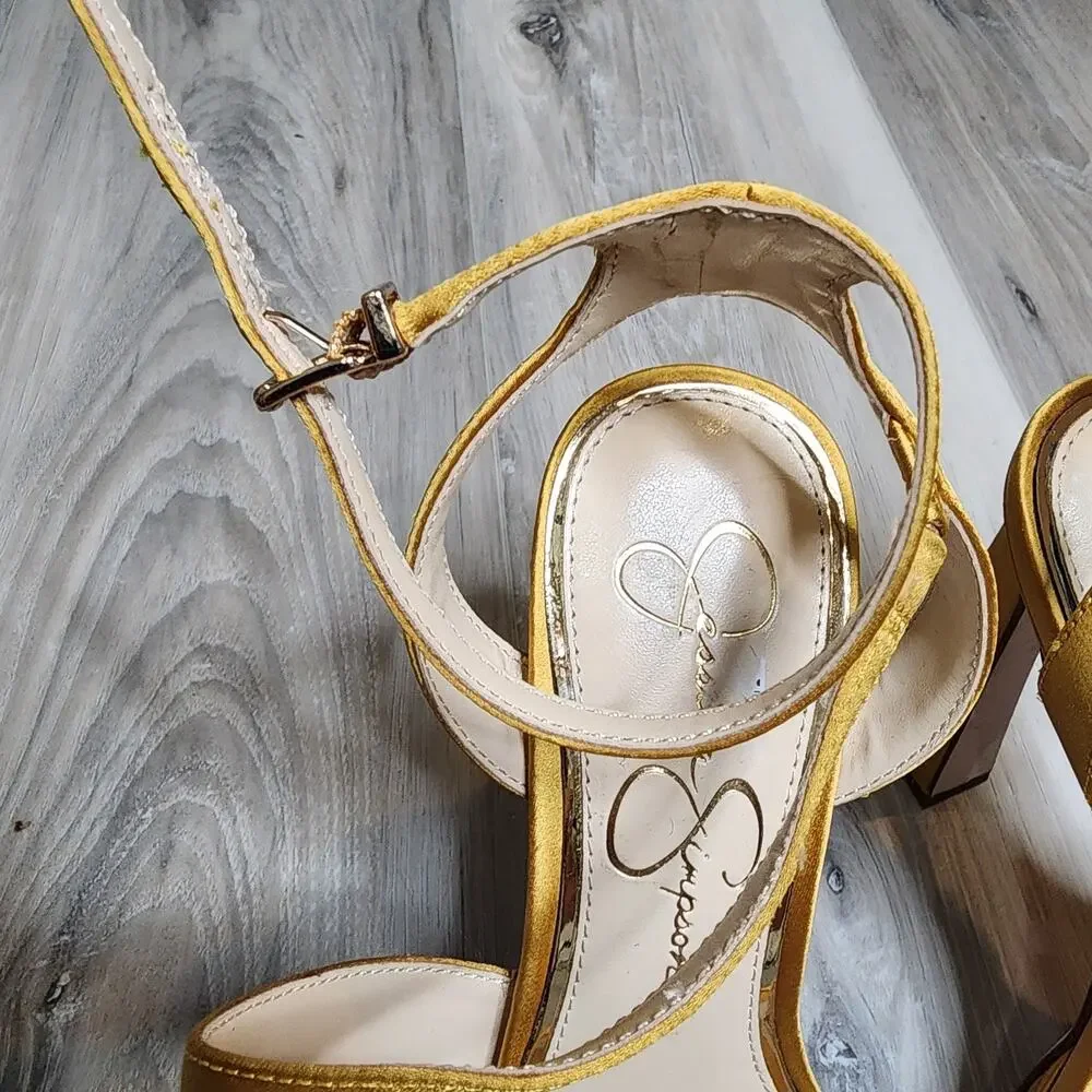 Jessica Simpson Sandals Women's 8M Gold Rayli Ankle Strap Heeled